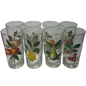 Vintage West Virginia Specialty Glass Company Fruit Motif Cocktail Drinking Glasses - Highballs