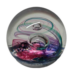Stunning Vintage Selkirk Colorful Glass Paperweight - Made in Scotland - Signed