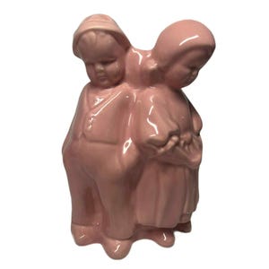 Beautiful Vintage Boy and Girl Dutch Planter - Pink Glazed Pottery