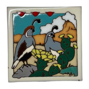 Vintage Art Ceramic Tile Trivet Desert Southwest Masterworks Quail Motif