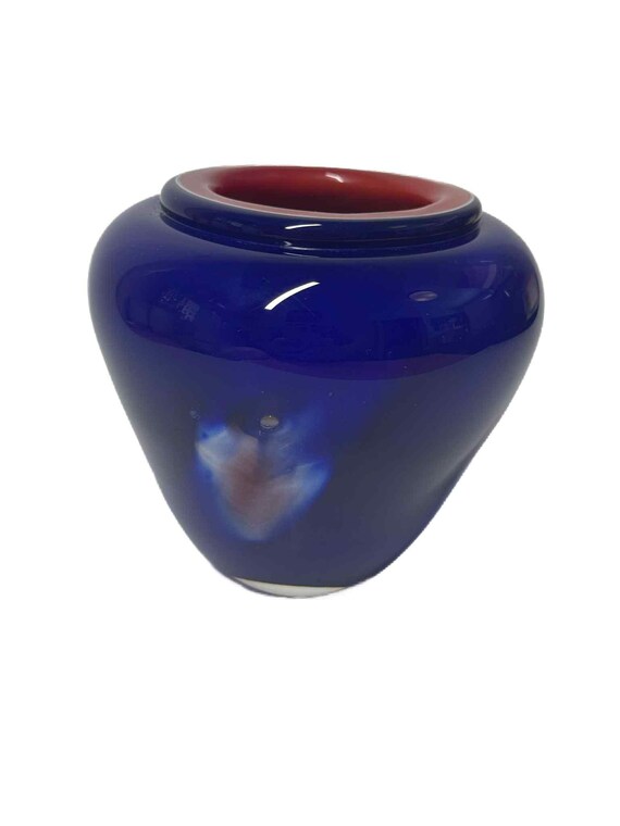 コバルトブルー 陶器 花瓶 2個セット ヴィンテージ ムラーノ スタイル 花瓶：コバルトブルー、内側は赤