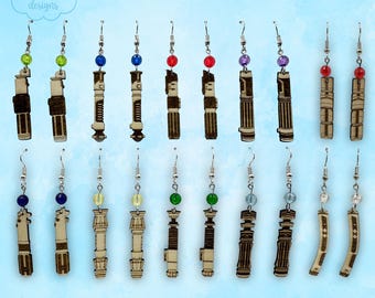 Handcrafted Lightsaber Hilt Earrings with Colored Bead – Star Wars Inspired Jewelry
