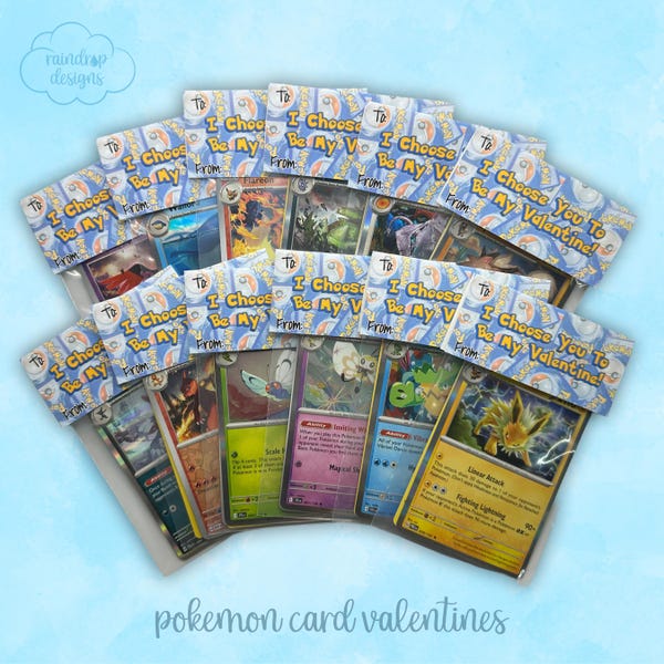 Pokémon Trading Card Valentines For Classroom, Bundle of 12