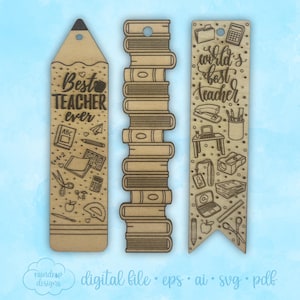 Teacher SVG/PDF Bookmark Files, Bundle of 3 Digital Files for Laser Engraving