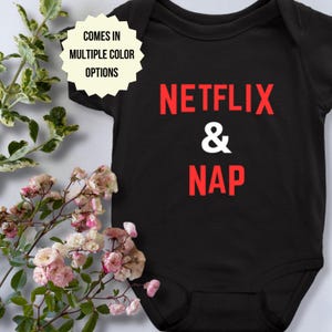 Netflix & Nap Baby Onesie | Netflix Pop Culture Baby Onesie, Unique Baby Shower Gift, Funny Baby Shower Romper, Hulu, Streaming Baby Pun