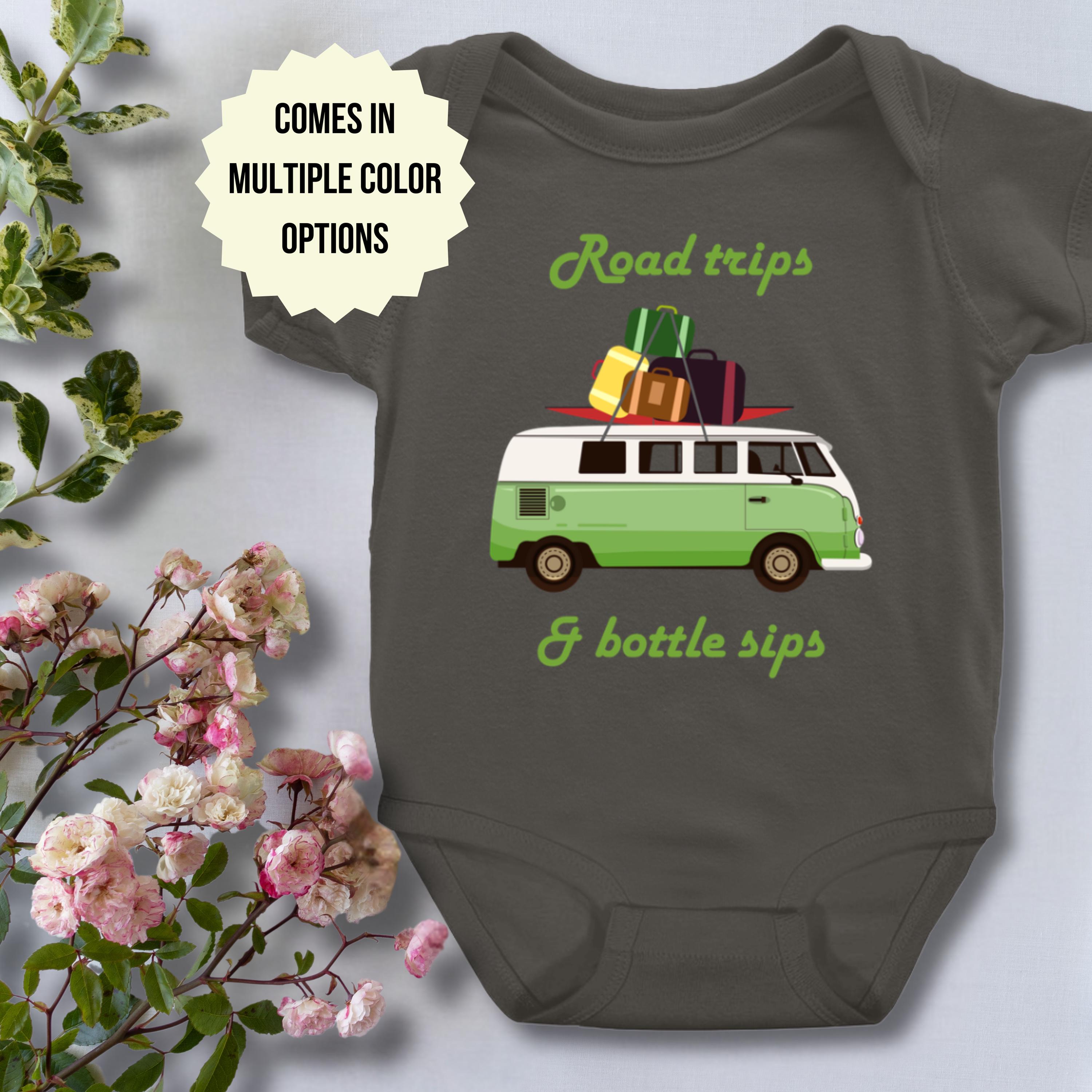 Road Trips & Bottle Sips Baby Onesie Bodysuit | Traveler Baby Gift, Nomad Baby, Adventure Baby Outfit, Travel Baby Gift, Roadie Baby Gift