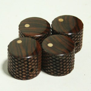 Set of 4 Knurled Bolivian Rosewood Guitar Knobs with Ash Dot Indicator  (3/4 inch dia x 11/16 height)