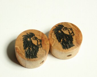 Set of 2 Spalted Maple Guitar Knobs with Laser Engraving  (7/8 inch dia x 5/8 height)
