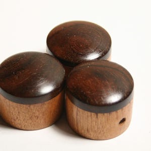Set of 3 Cherry Guitar Knobs with Ebony and Maduro Walnut Caps (22mm dia x 18mm h)