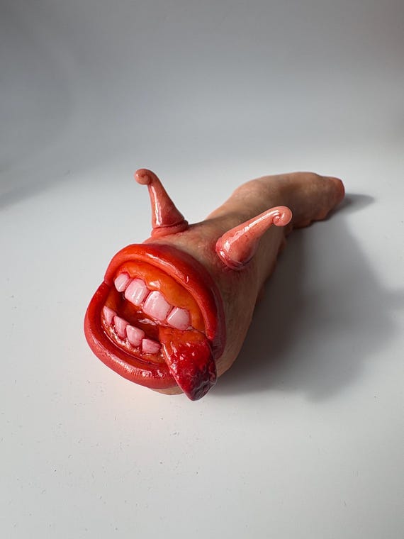 Mouthling No. 04 – Tongue Out Slug Creature Sculpture, Weird Polymer Clay Art, Handmade Oddity