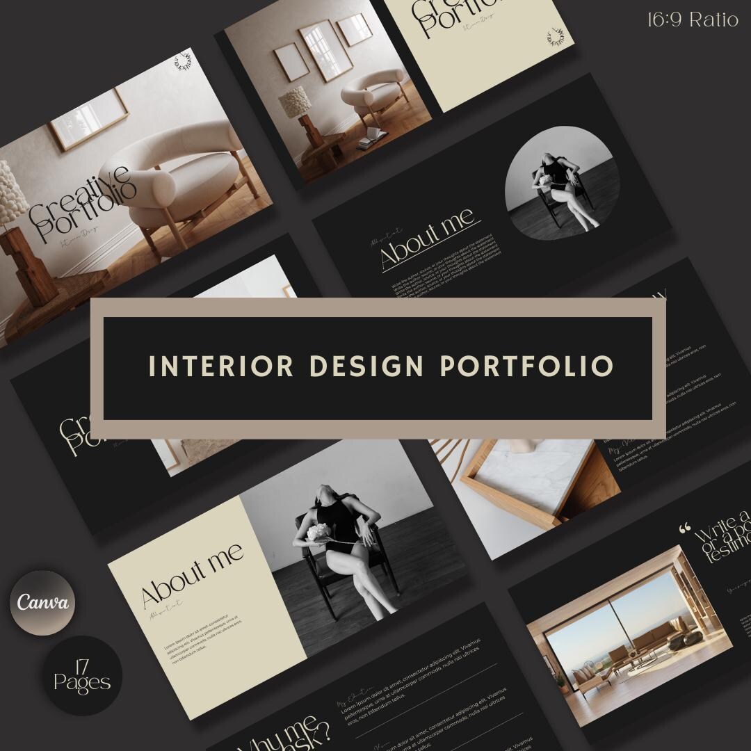 Interior Design Portfolio Canva Template Black & Beige, Editable E ...