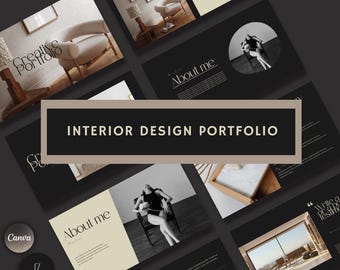 Interior Design Portfolio Canva Template Black & Beige, Editable E-Design Interior Designer Mood board