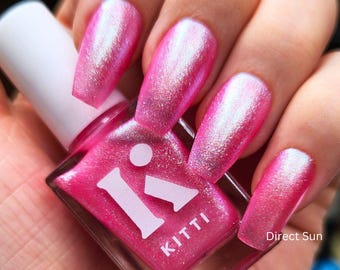 Glow Show - Kitti Nails - Australian Handmade Non-Toxic Nail Polish - Glow Party Collection- Pink Iridescent Blue/Silver Shimmer Varnish