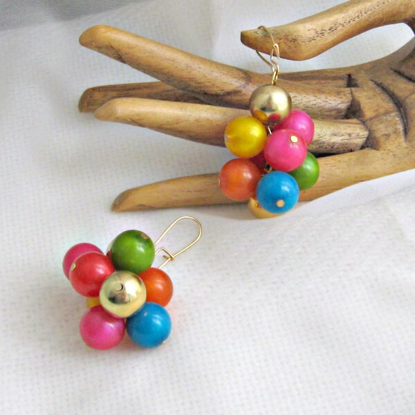 Bubble Earrings Vintage 70s Pierced Costume Jewelry Colorful Beads
