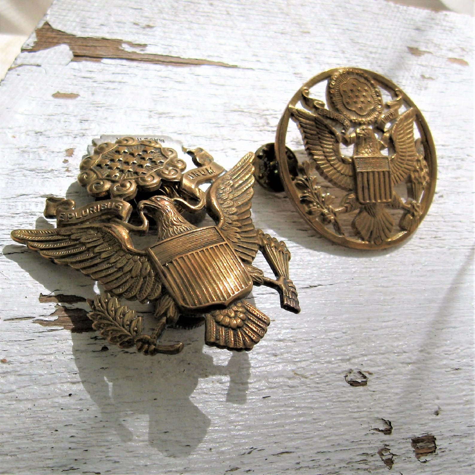 2 Brass US Army Badges Eagle 13 Arrows Stars 1 Tac 1 Screwback Etsy