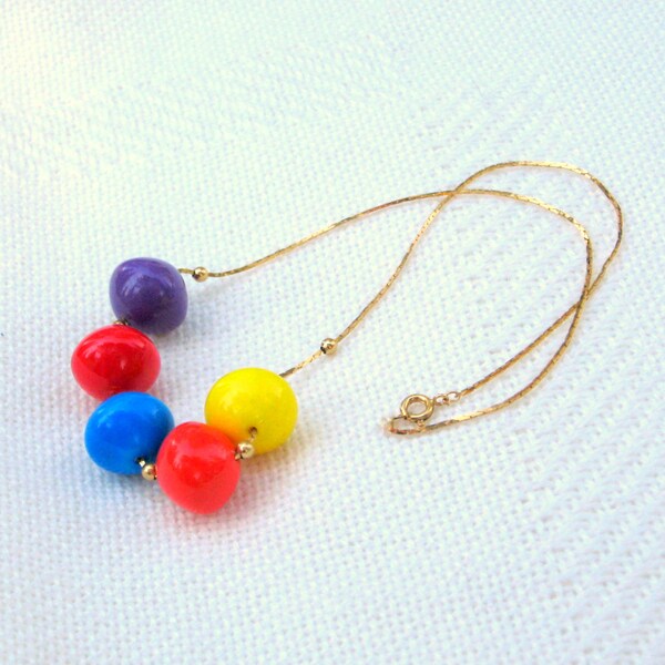Choker Necklace Bright Red Yellow Blue Purple Beads Vintage 90s Costume Jewelry