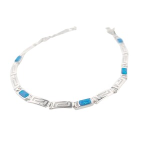 Greek Key Blue Opal Silver Bracelet, Meander Design
