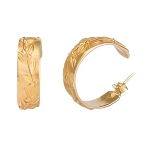 Olive Branch Hoop Earrings, Gold Plated, Greek Motif Design, Olive Leaf Earrings