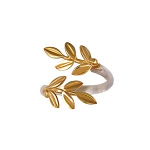 Olijfbladring, zilver verguld, Grieks geïnspireerde statement ring