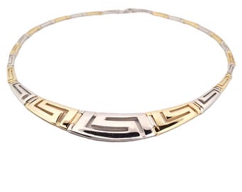 Greek Key Necklace, Silver Gold Plated, Meander Pattern