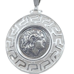 Alexander the Great silver necklace, Alexander coin pendant