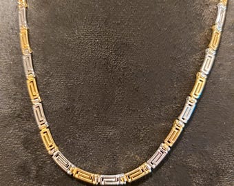 Greek Key Necklace, Silver Gold Plated, Meander Pattern Design
