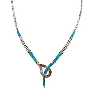 Opal Blue Y-Shaped Necklace, Sterling Silver Pendant