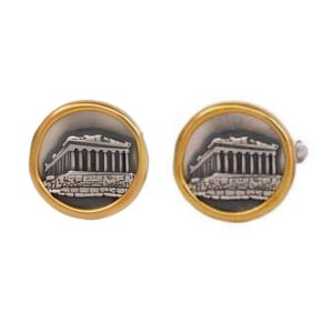 Parthenon Cufflinks, Silver Gold Plated, Acropolis Design, Greek History Theme, Greek Coin Cufflinks, Antique Coin Cufflinks,Men&#39;s Cufflinks