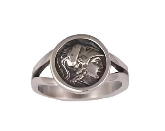 Goddess Athena Signet Ring, Sterling Silver, Greek Mythology Design
