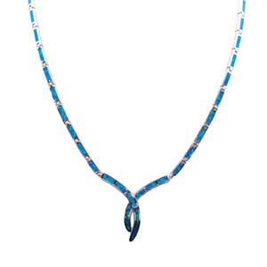 Silver Blue Opal Necklace, Greek Inspired Design