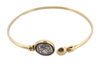 Pulseira de coruja, pulseira banhada a ouro e prata, inspirada na mitologia grega, pulseira ajustável