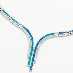 Blue Opal Silver Statement Necklace, Greek Designer Jewelry