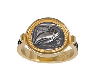 Athena's Owl Ring, Silver Gold Plated Greek Ancient Design Statement Ring
