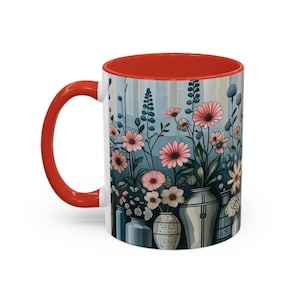 Floral Accent Mug, Kitchen Decor, Reading Mug, Gardening Gift  Two Tone Ceramic Cup