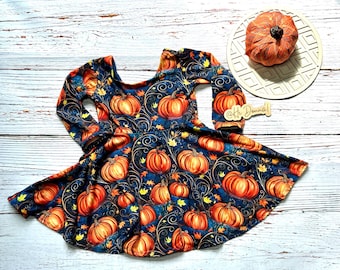 Organic Cotton Pumpkin Twirl Dress, Girls Fall Outfit - Etsy