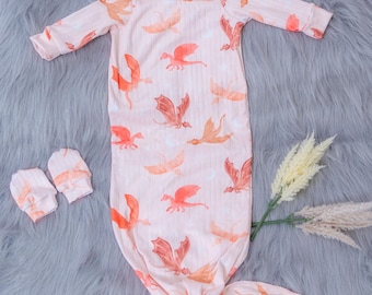 Dragon Skys Knotted Gown Set// knotted Gown dragon Inspired newborn Outfit/ coming home set
