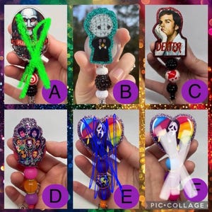 Horror movie inspired badge reels. This listing is for ONE badge reel of your choice.
