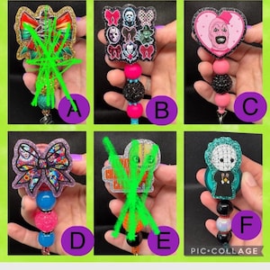 Horror movie inspired badge reels. This listing is for ONE badge reel of your choice.