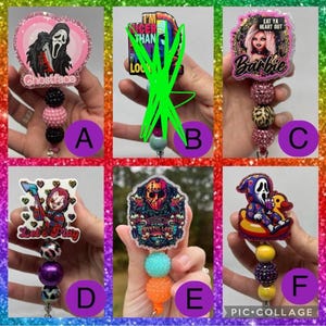 Horror movie inspired badge reels. This listing is for ONE badge reel of your choice.