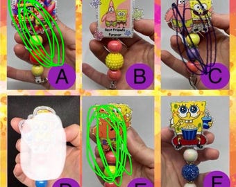 Sponge and star cartoon inspired badge reels. This listing is for ONE badge reel of your choice.