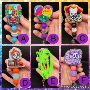 Horror movie inspired badge reels. This listing is for ONE badge reel of your choice.