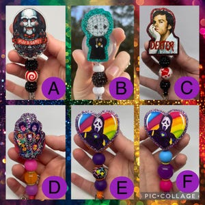 Horror movie inspired badge reels. This listing is for ONE badge reel of your choice.