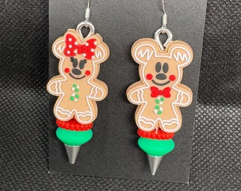 Gingerbread Mickey and Minnie inspired earrings