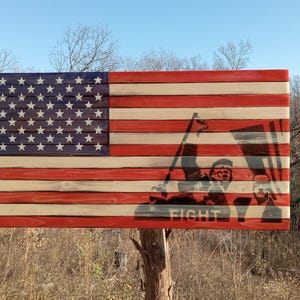 American Flag with Trump FIGHT Burn 21&quot; x 11&quot;&quot;