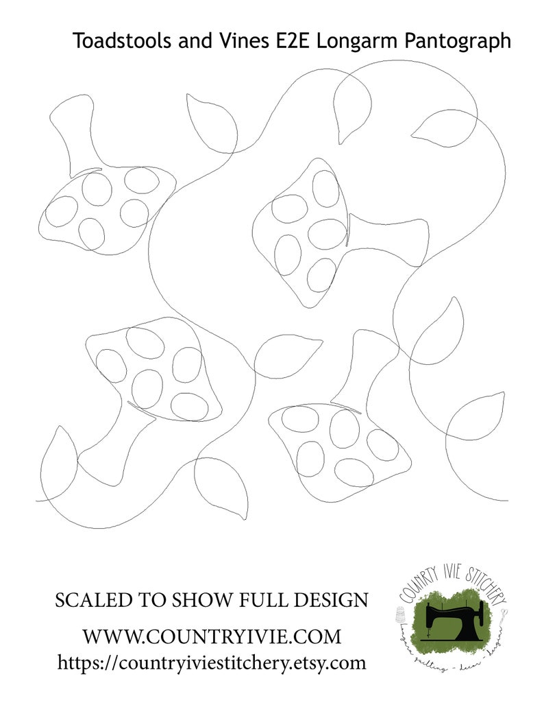 Toadstool Line Toadstools and Vines E2E Longarm Pantograph - Etsy