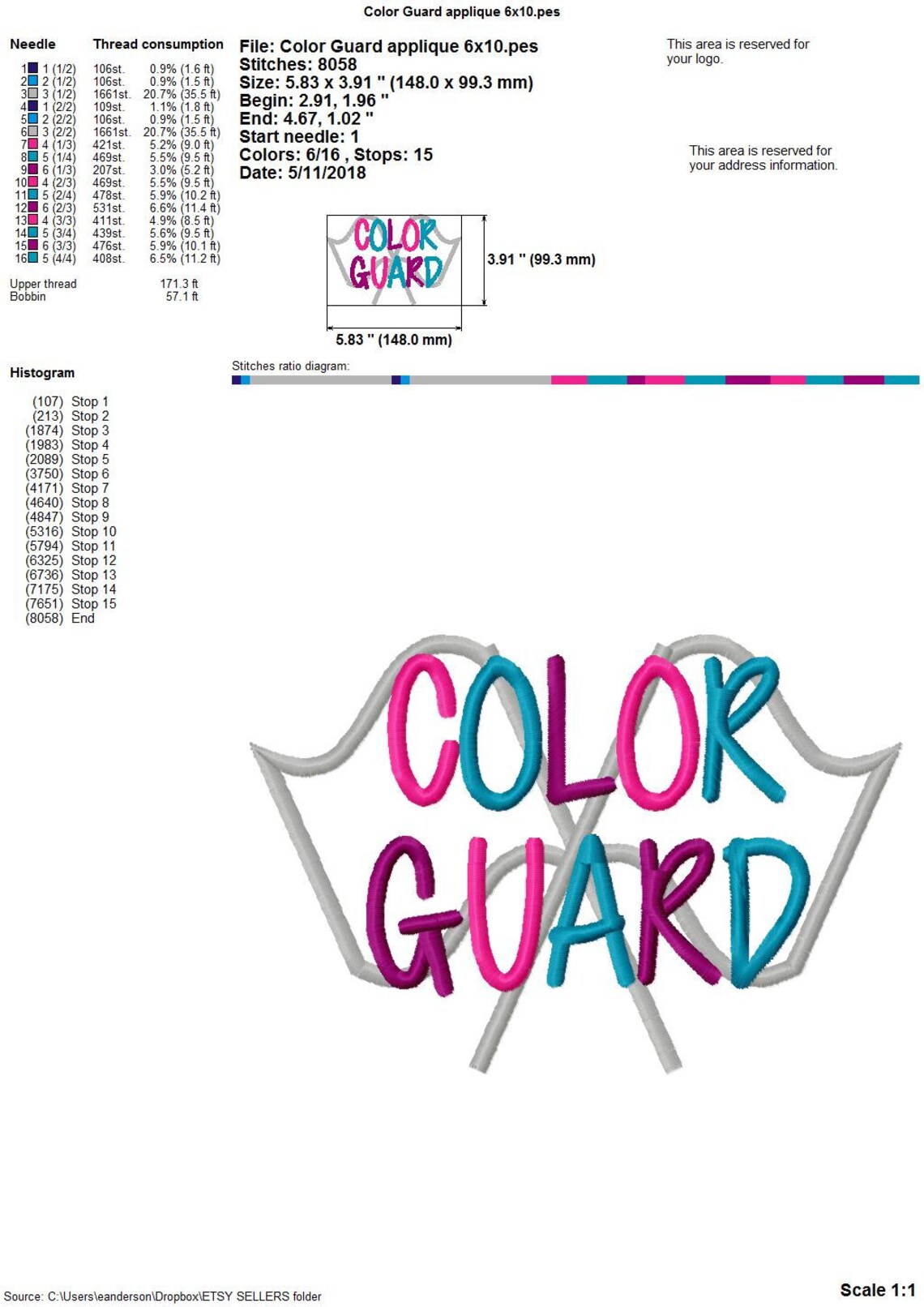 Color Guard Flag Applique Machine Embroidery Design Instant Download ...