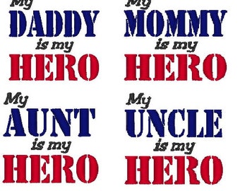 HERO Machine Embroidery Design Set of 4 4x4 5x7 Instant Download shirt bib baby shower gift military army marines navy air force patriotic