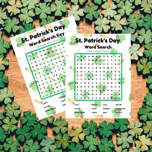 St. Patrick&#39;s Day Word Search Digital Download for children holiday activities classroom school party