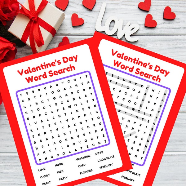 Valentines Day Word Search Digital Download for children holiday activities classroom party