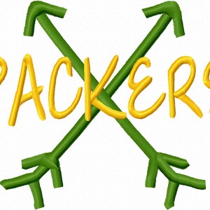 Packers Cross Arrows Machine Embroidery Design 4x4 5x7 6x10 Green Bay Team Instant Download Football Sports shirt bib pocket baby gift